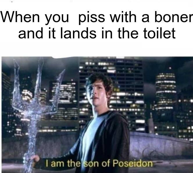 son of poseidon meme - When you piss with a boner and it lands in the toilet I am the son of Poseidon