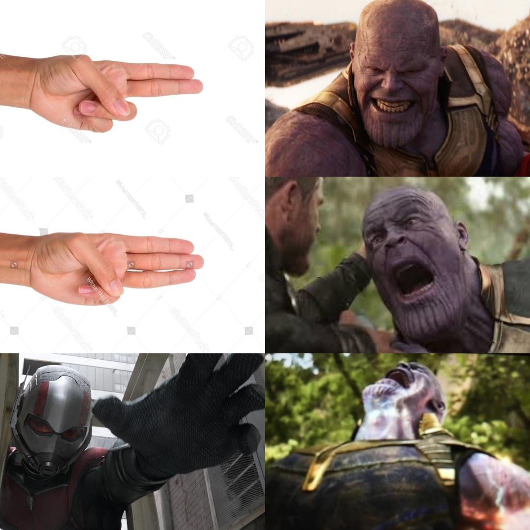 Ant Man meme about him exploding inside Thanos butt Avengers movie.