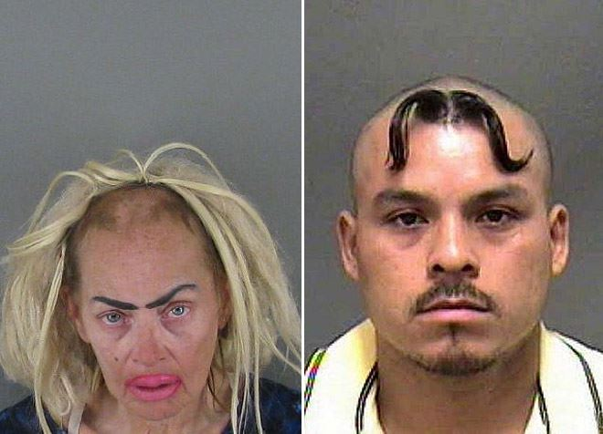 Funny Mugshot - A crazy blonde girl and a guy with wacky hair.