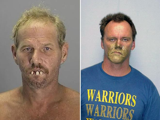 Funny Mugshot - A guy with messed up teeth and a guy with a bad tattoo