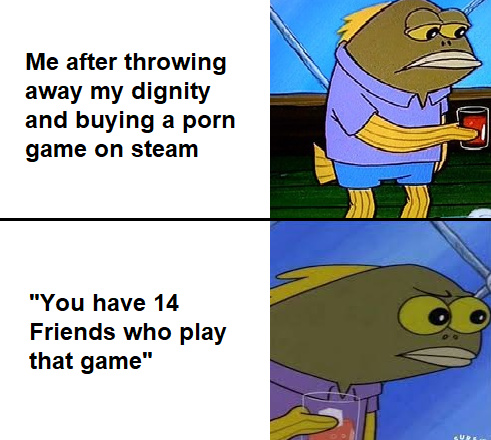 confused tom meme - Me after throwing away my dignity and buying a porn game on steam "You have 14 Friends who play that game"