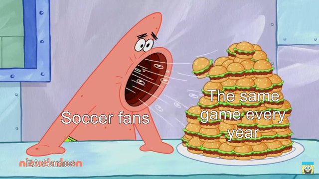 patrick eating krabby patty - Soccer fans The same game every year Nea Games