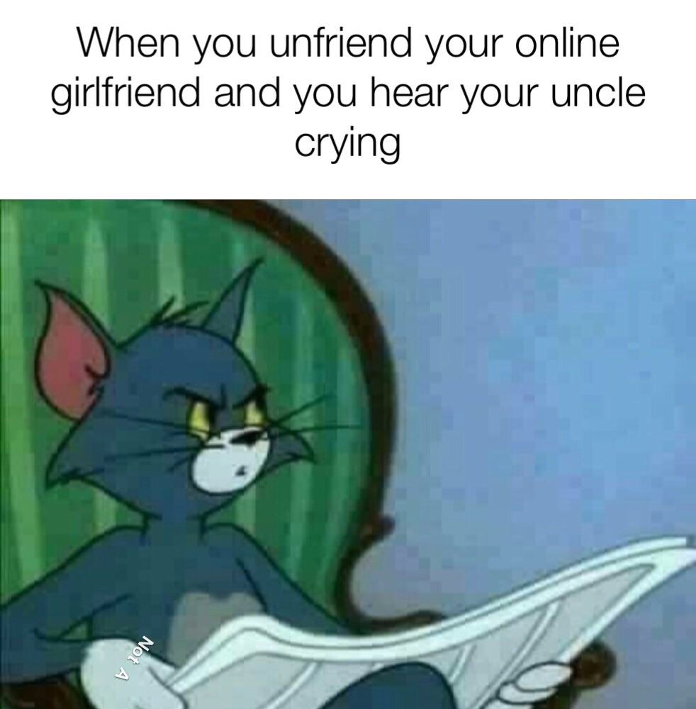 funny meme about tom cat meme - When you unfriend your online girlfriend and you hear your uncle crying Not A