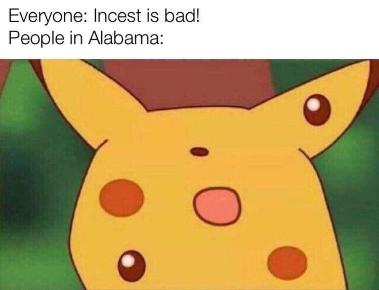 funny meme of alabama pikachu meme - Everyone Incest is bad! People in Alabama