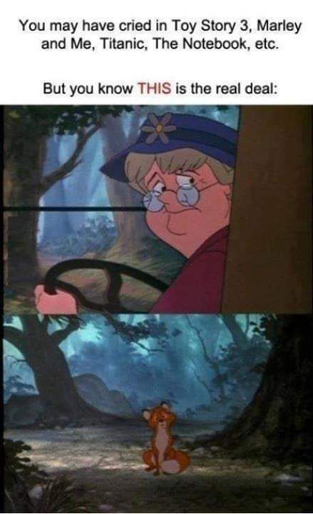 fox and the hound sad scene - You may have cried in Toy Story 3, Marley and Me, Titanic, The Notebook, etc. But you know This is the real deal