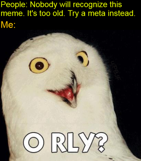 rly owl - People Nobody will recognize this meme. It's too old. Try a meta instead, Me uPbjf O Rly
