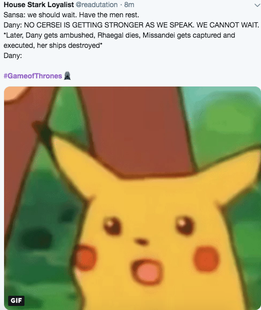 Game of Thrones Season 8 Episode 4 meme - surprised pikachu meme about dany's decision in game of thrones