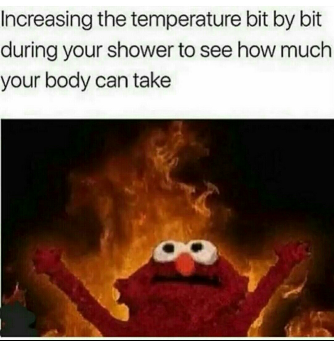 meme - elmo memes - Increasing the temperature bit by bit during your shower to see how much your body can take