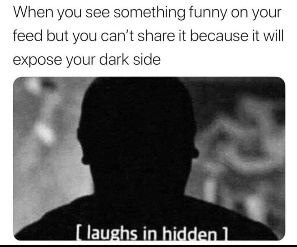 laughs hidden meme - When you see something funny on your feed but you can't it because it will expose your dark side laughs in hidden 1