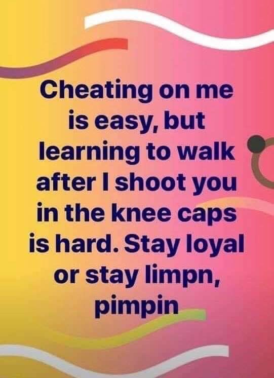 lsg sky chefs - Cheating on me is easy, but learning to walk after I shoot you in the knee caps is hard. Stay loyal or stay limpn, pimpin