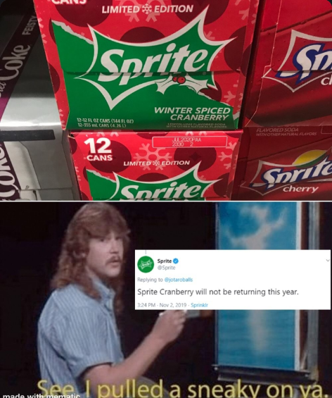 Limited Edition Winter Spiced Cranberry 12 Cans Limited Edition Sprite Saritel cherry So Sprite Cranberry will not be returning this year. Sea I pulled a sneaky on ya.