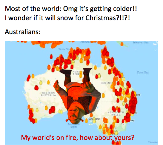 human behavior - Most of the world Omg it's getting colder!! I wonder if it will snow for Christmas?!!?! Australians Norte Terr Coral Sea Ofen Western Australia My world's on fire, how about yours?