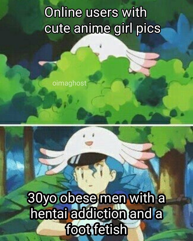 Internet meme - Online users with cute anime girl pics oimaghost 30yo obese men with a hentai addiction and a foot fetish