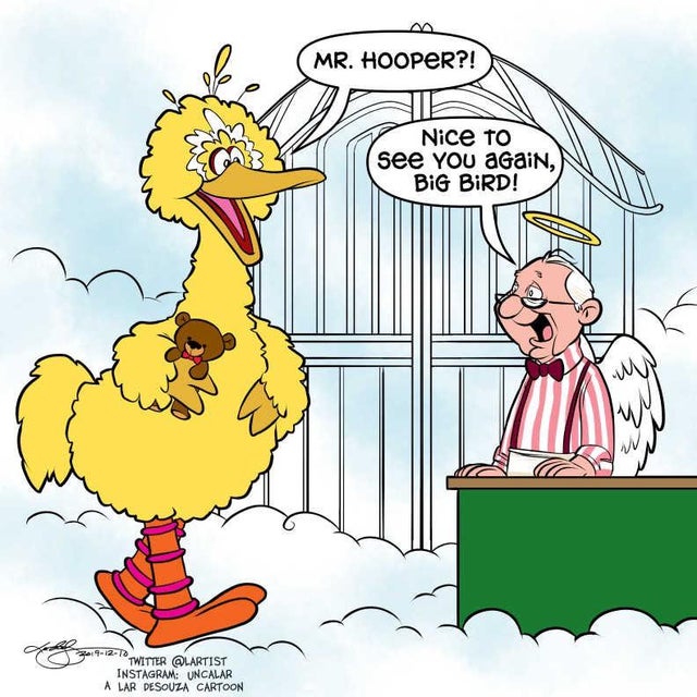 cartoon - Mr. Hooper?! Nice to See you again, Big Bird! 91219 Twitter Instagram Uncalar A Lar Desouza Cartoon