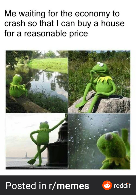kermit staring out the window - Me waiting for the economy to crash so that I can buy a house for a reasonable price Posted in rmemes reddit