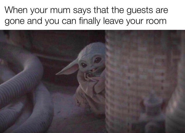 photo caption - When your mum says that the guests are gone and you can finally leave your room