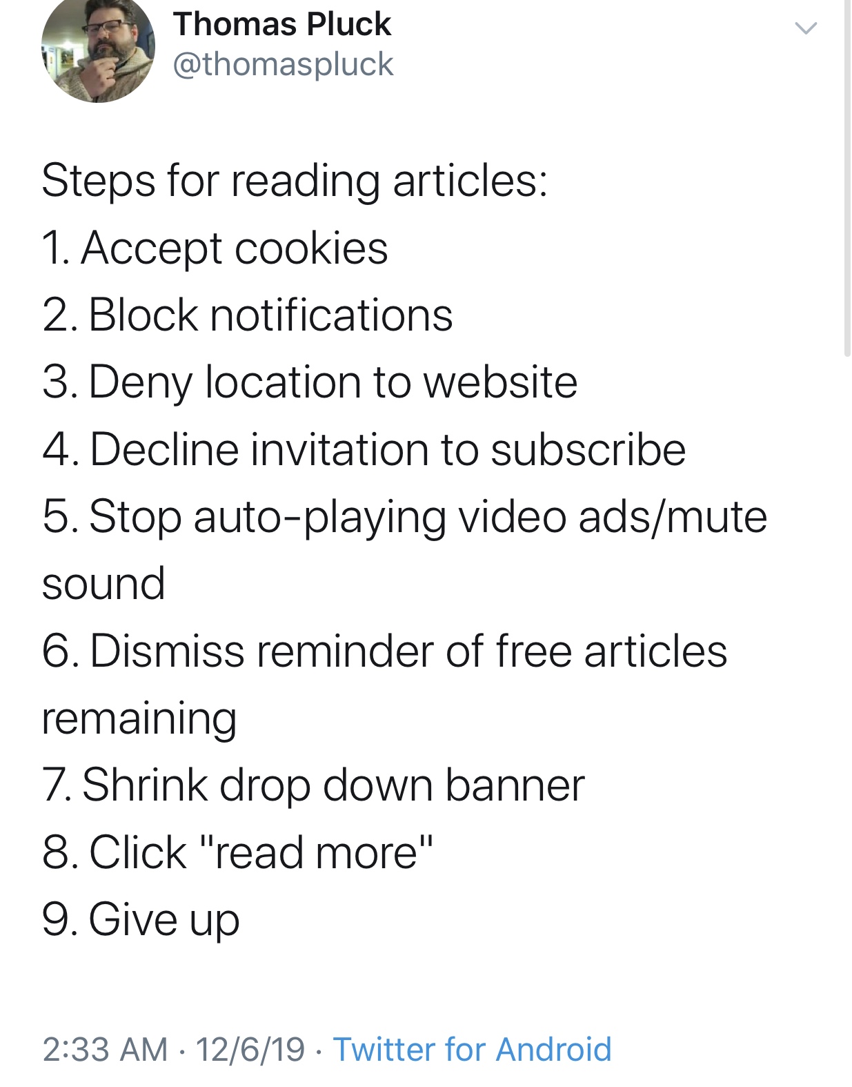 aoc wayfair tweet - Thomas Pluck Steps for reading articles 1. Accept cookies 2. Block notifications 3. Deny location to website 4. Decline invitation to subscribe 5. Stop autoplaying video adsmute sound 6. Dismiss reminder of free articles remaining 7. S