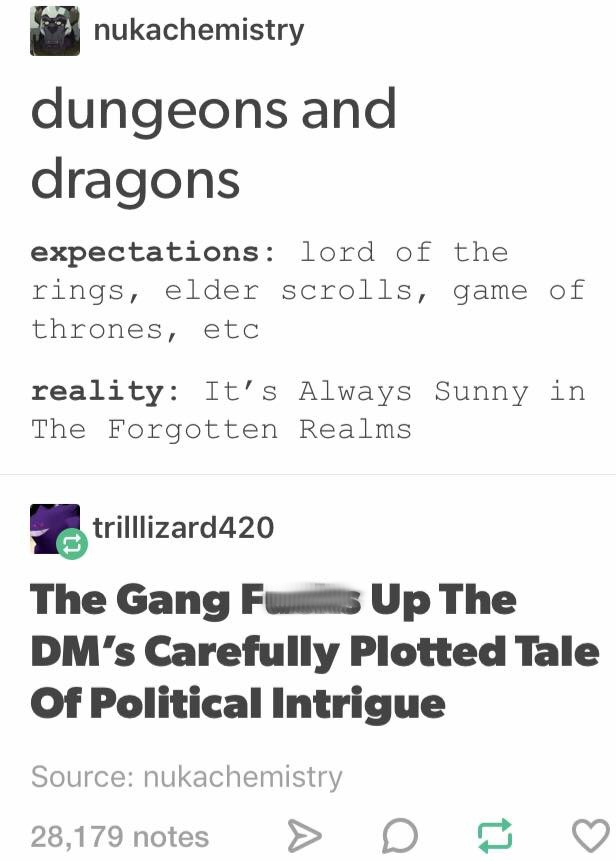 dnd always sunny meme - nukachemistry dungeons and dragons expectations lord of the rings, elder scrolls, game of thrones, etc reality It's Always Sunny in The Forgotten Realms trillizard420 The Gang Fu Up The Dm's Carefully Plotted Tale Of Political Intr