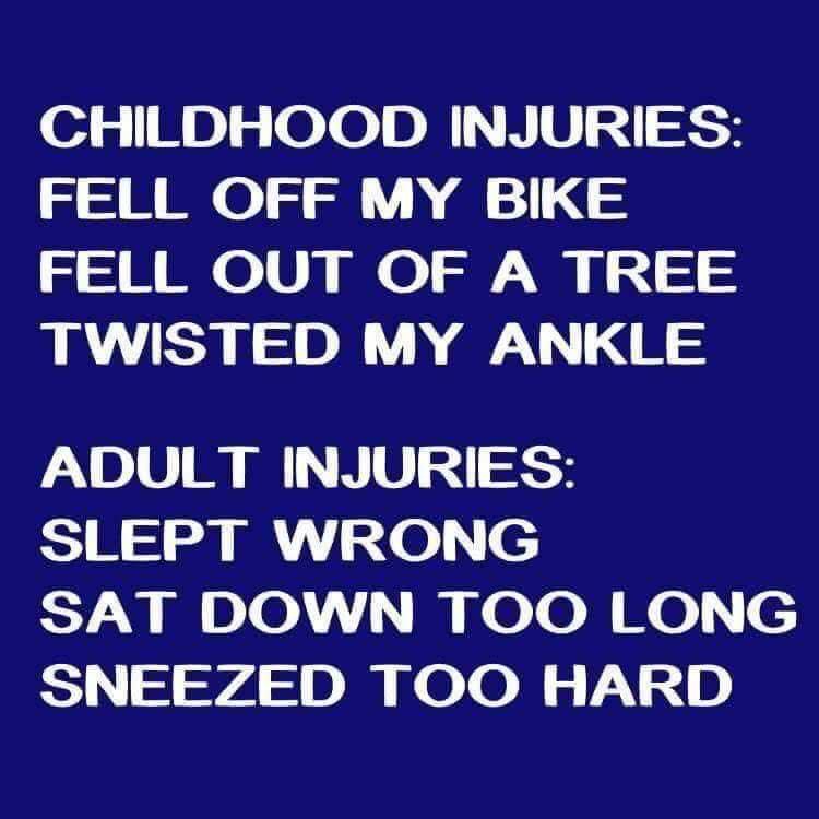 number - Childhood Injuries Fell Off My Bike Fell Out Of A Tree Twisted My Ankle Adult Injuries Slept Wrong Sat Down Too Long Sneezed Too Hard