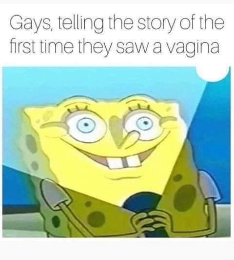 scary spongebob meme - Gays, telling the story of the first time they saw a vagina
