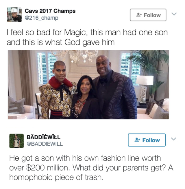 magic johnson son meme - Cavs 2017 Champs I feel so bad for Magic, this man had one son and this is what God gave him Gre 58 Bddiwill He got a son with his own fashion line worth over $200 million. What did your parents get? A homophobic piece of trash.