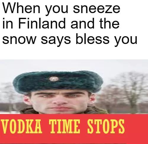you sneeze and the snow says bless you - When you sneeze in Finland and the snow says bless you Vodka Time Stops