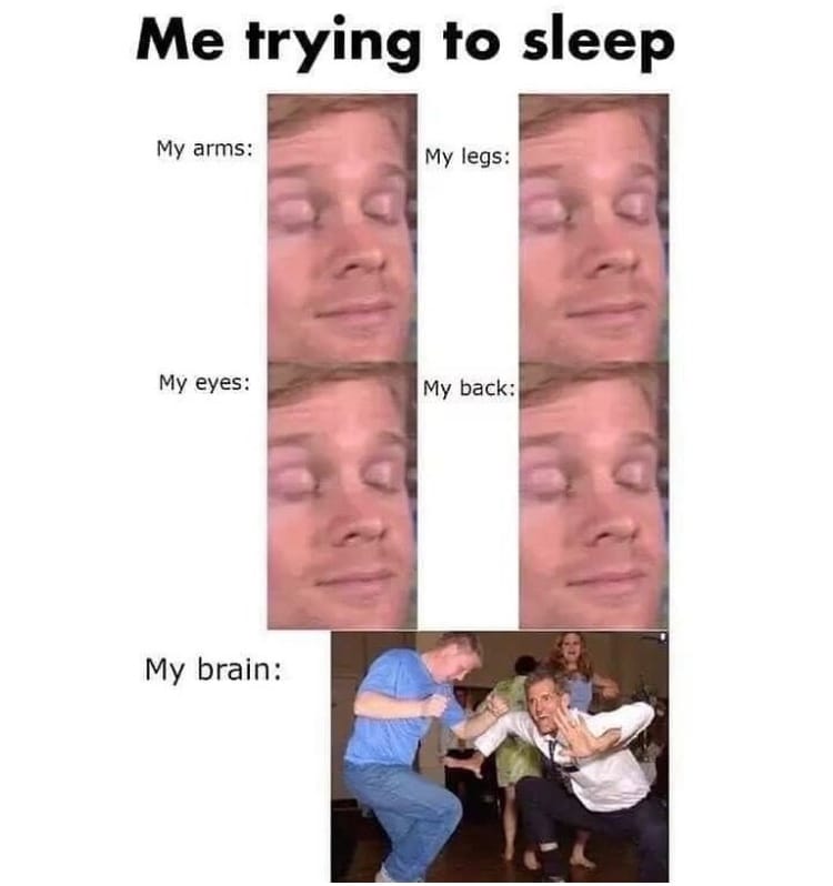trying to sleep meme - Me trying to sleep My arms My legs My eyes My back My brain