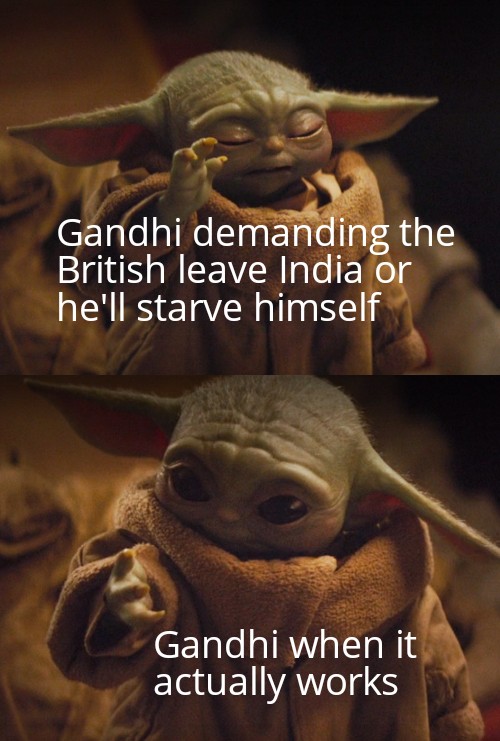 photo caption - Gandhi demanding the British leave India on he'll starve himself Gandhi when it actually works