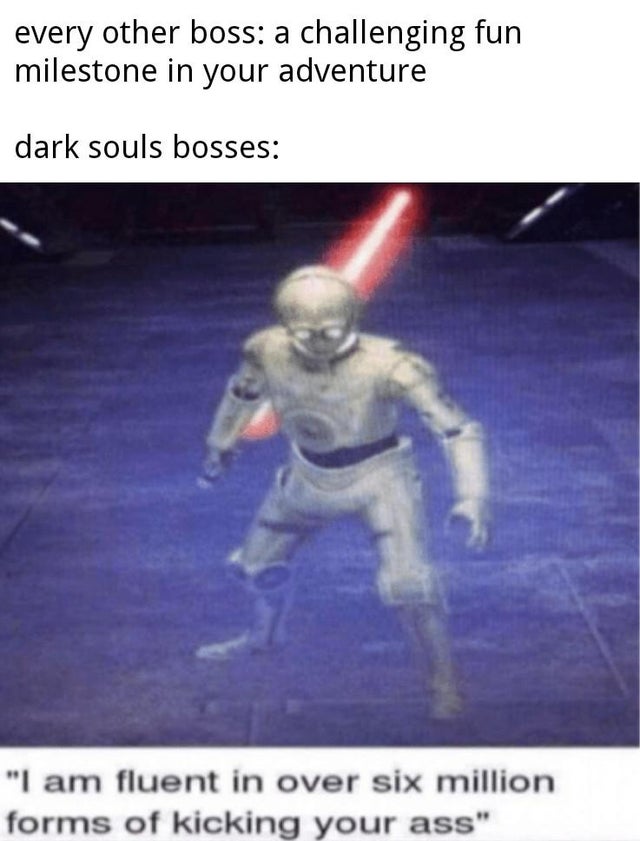 am fluent in over 6 million - every other boss a challenging fun milestone in your adventure dark souls bosses "I am fluent in over six million forms of kicking your ass"