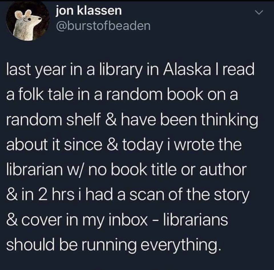 Feminism - jon klassen a last year in a library in Alaska I read a folk tale in a random book on a random shelf & have been thinking about it since & today i wrote the librarian w no book title or author & in 2 hrs i had a scan of the story & cover in my 
