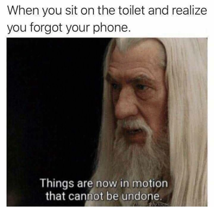 lord of the rings memes - When you sit on the toilet and realize you forgot your phone. Things are now in motion that cannot be undone.