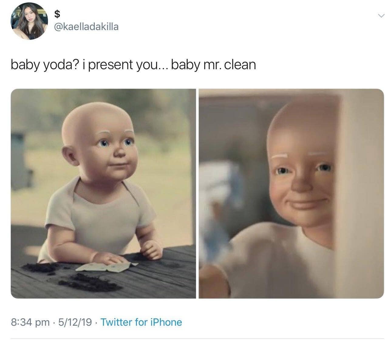 baby mr clean - baby yoda? i present you... baby mr. clean 51219. Twitter for iPhone