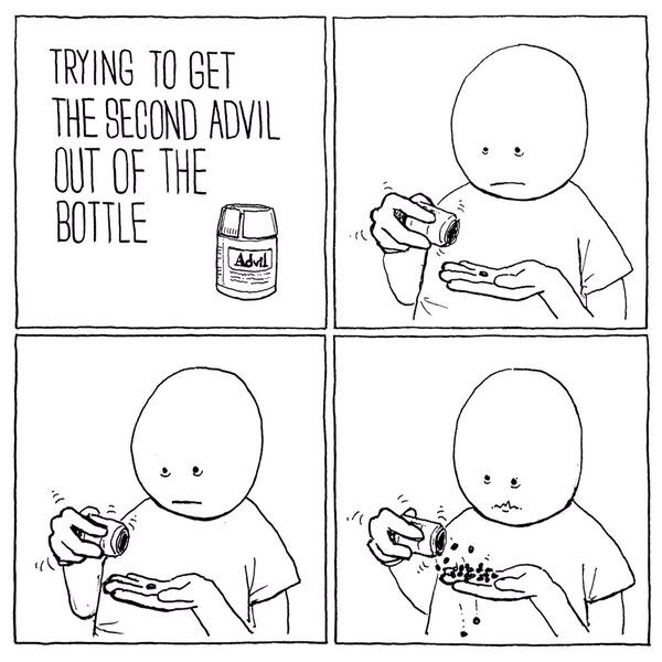 cartoon - Trying To Get The Second Advil Out Of The Bottle