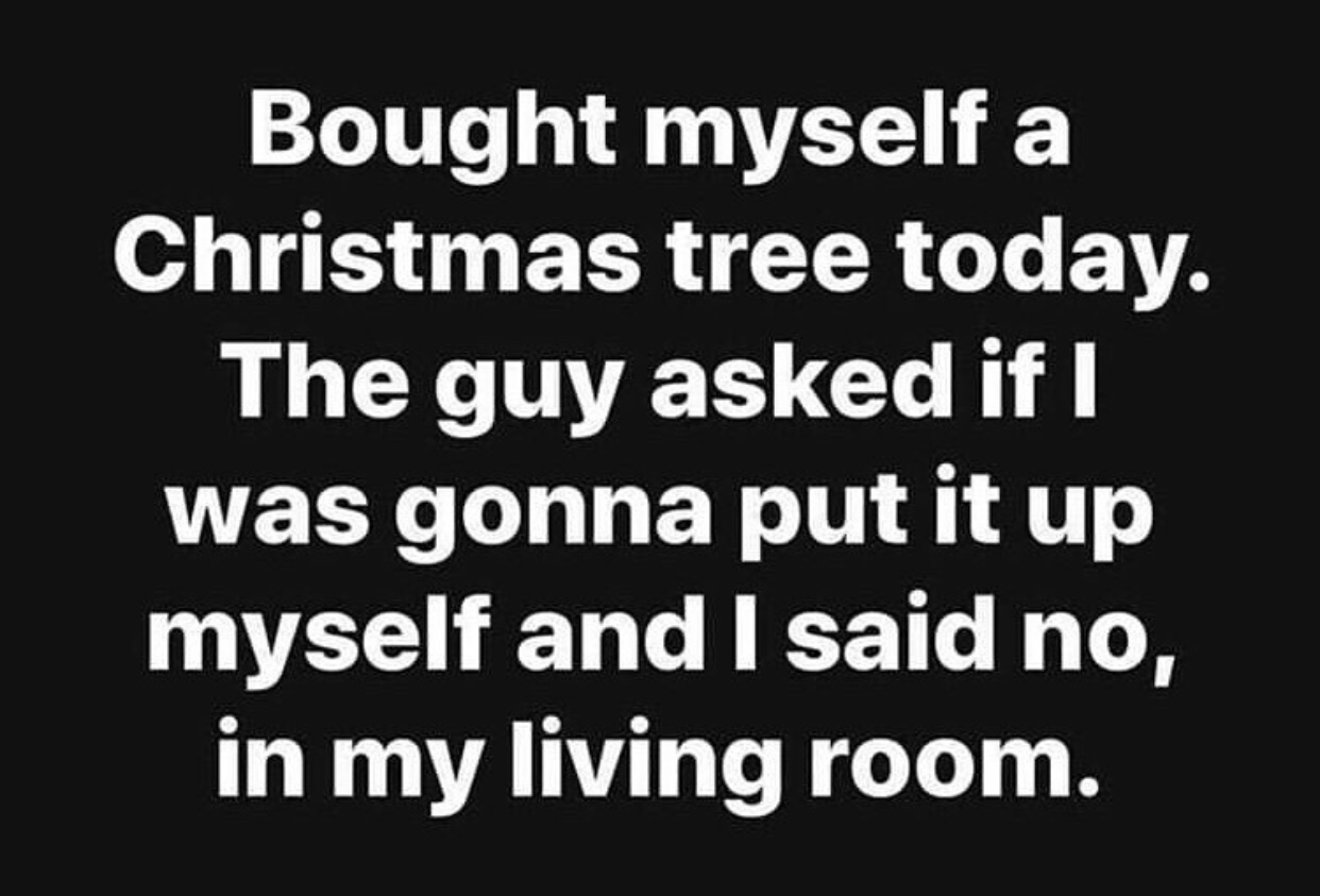 if no one comes from the future - Bought myself a Christmas tree today. The guy asked if I was gonna put it up myself and I said no, in my living room.