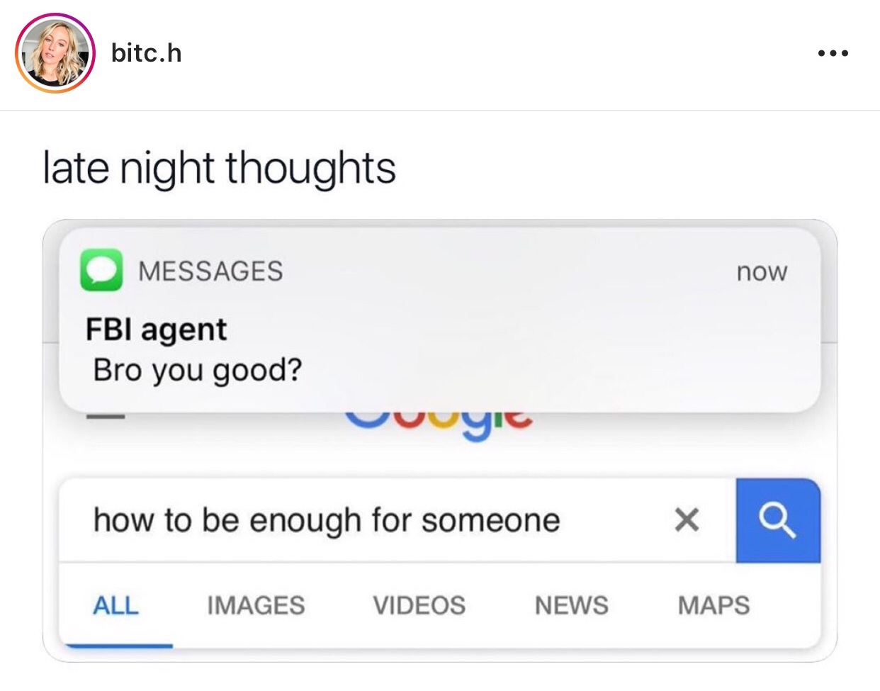 you okay bro text - bitc.h bitch late night thoughts Messages now Fbi agent Bro you good? Vuuyic how to be enough for someone All Images Videos News Maps