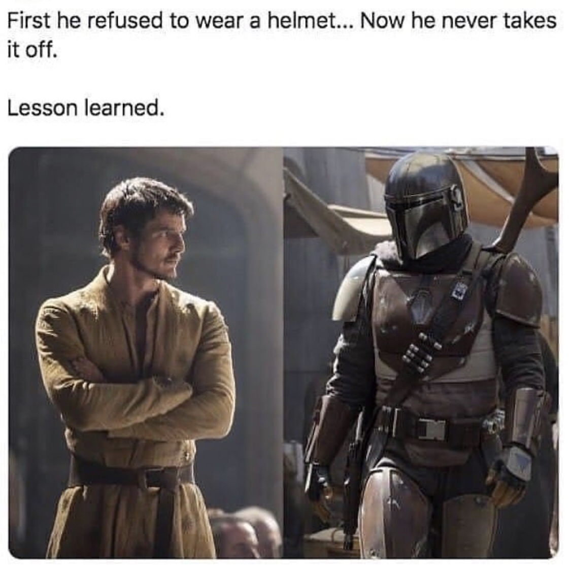 pedro pascal mandalorian - First he refused to wear a helmet... Now he never takes it off. Lesson learned.