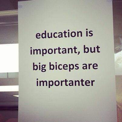 biceps are importanter - education is important, but big biceps are importanter