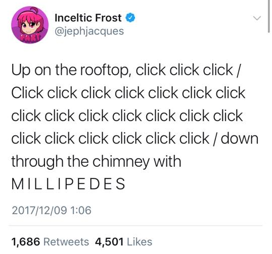 document - Inceltic Frost Up on the rooftop, click click click Click click click click click click click click click click click click click click click click click click click click down through the chimney with Millipedes 1,686 4,501