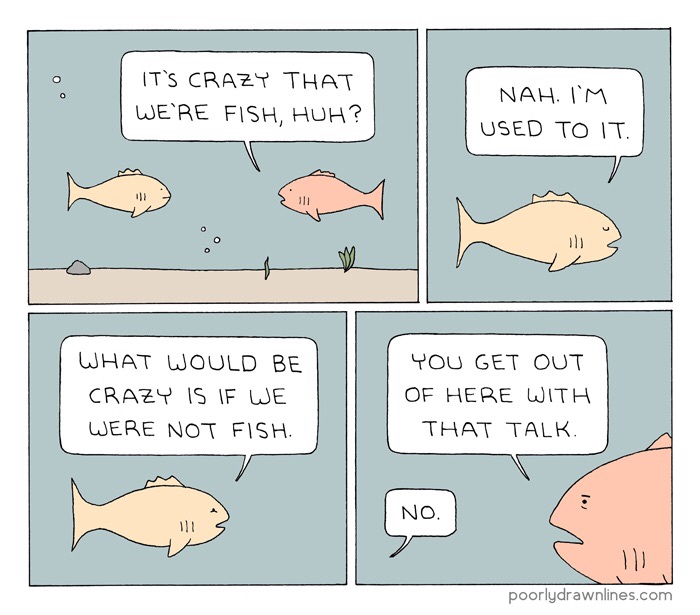 poorly drawn lines fish - . It'S Crazy That We'Re Fish, Huh? Nah. I'M Used To It. What Would Be Crazy Is If We Were Not Fish You Get Out Of Here With That Talk No. poorlydrawnlines.com