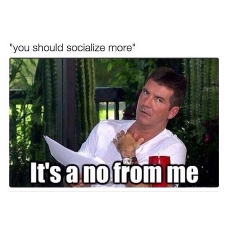 it's a no from me meme - "you should socialize more" It's a no from me