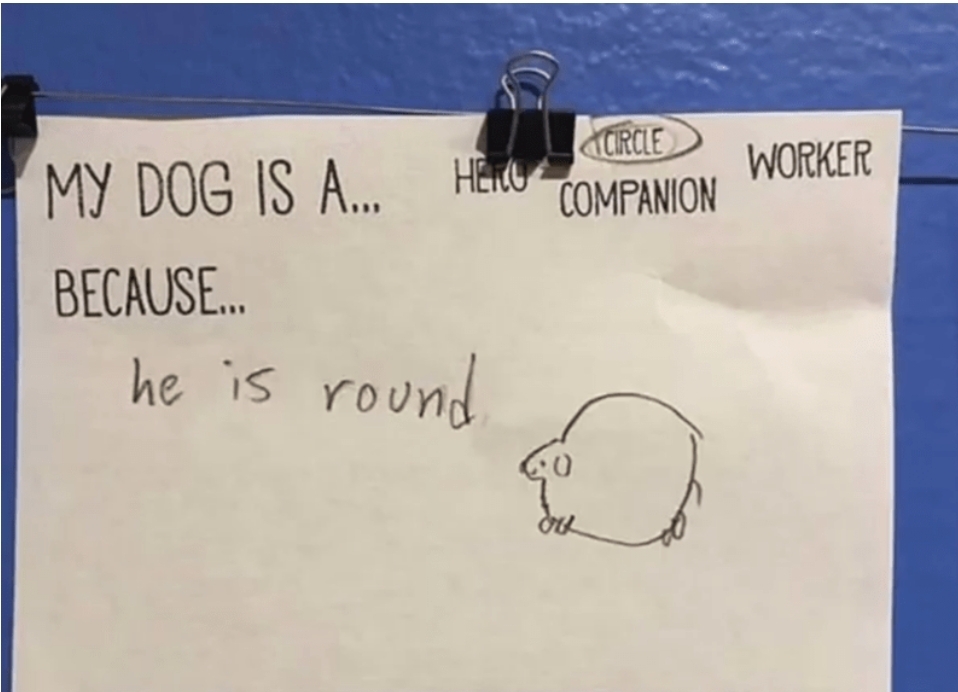 handwriting - Circle My Dog Is A... Heu Companion Worker Because... he is round