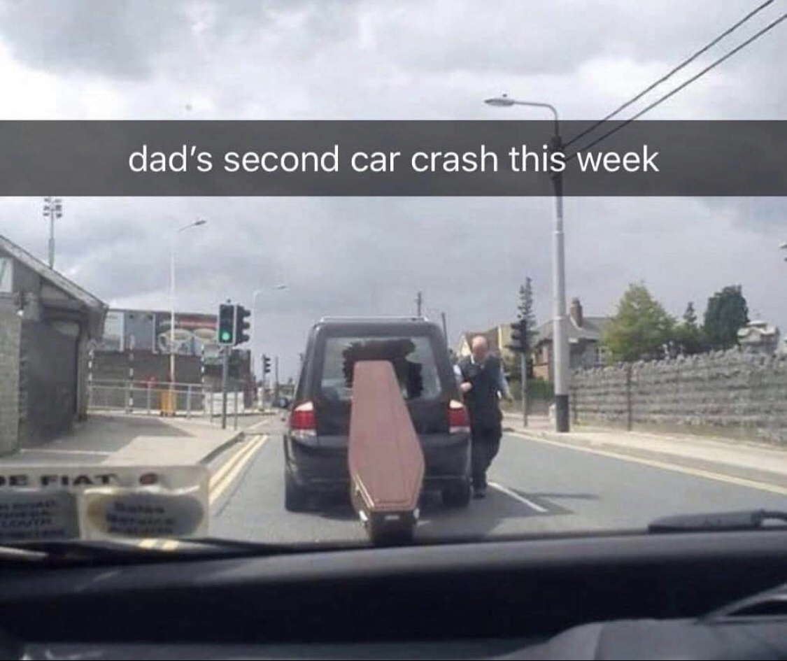 dads 2nd car crash this year - dad's second car crash this week