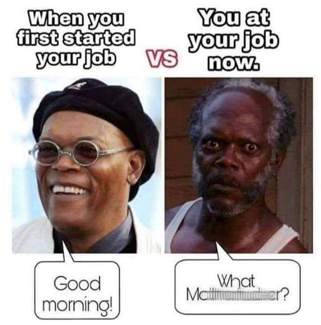 you first started your job vs now - When you first started your job You at your job now. Vs Good morning! What Mall