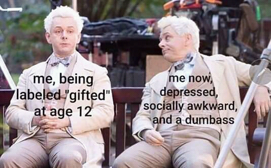 michael sheen memes - me, being labeled "gifted" at age 12 me now, depressed, socially awkward, and a dumbass