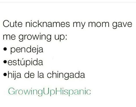 document - Cute nicknames my mom gave me growing up pendeja estpida hija de la chingada GrowingUpHispanic