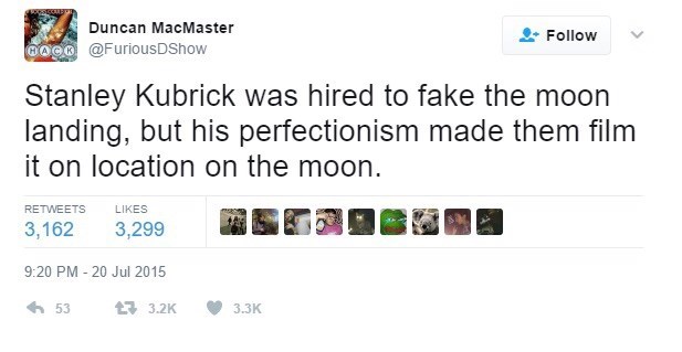 dwayne johnson osama bin laden tweet - Be Duncan MacMaster 000 Stanley Kubrick was hired to fake the moon landing, but his perfectionism made them film it on location on the moon. 3,162 3,299 h 53 17