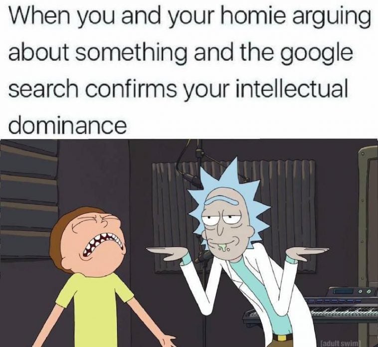 rick and morty memes - When you and your homie arguing about something and the google search confirms your intellectual dominance adult swim