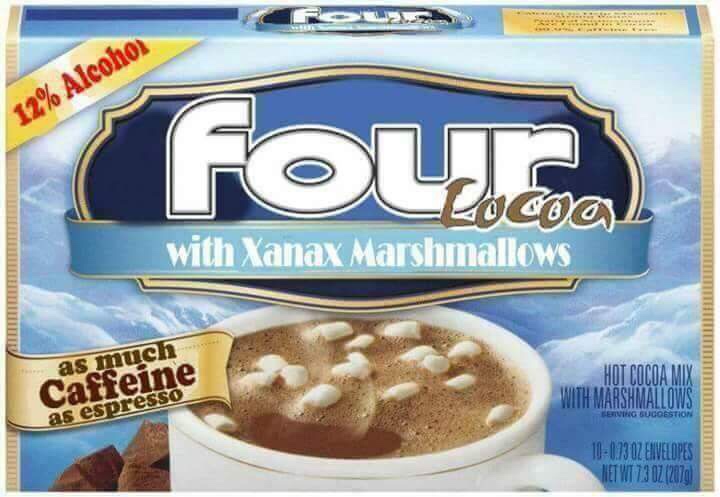 four loko with xanax marshmallows - 12% Alcoho Folie Loba with Xanax Marshmallows as much Caffeine as espresso Marshmallows Serving Sucoestion 10073 Oz Envelopes Het Wt 73 Oz 2070