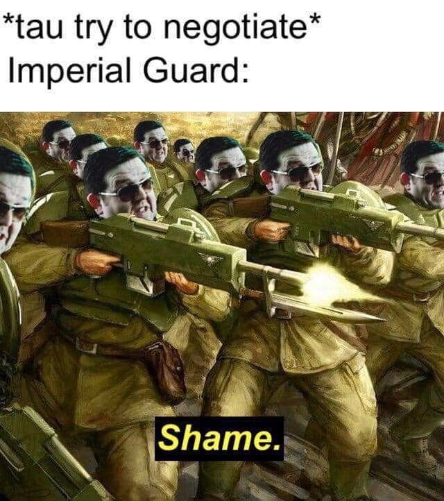 imperial guard warhammer 40k - tau try to negotiate Imperial Guard Shame.