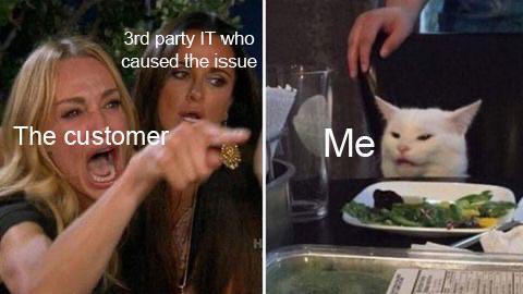 woman yelling at cat meme - 3rd party It who caused the issue The customer Me
